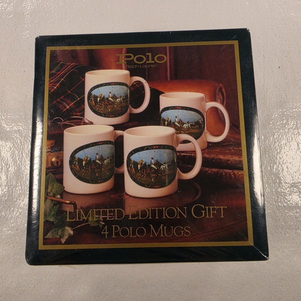 Vintage 1978 Polo Ralph Lauren Mugs 4 Pc Box Set Cosmair Limited Edition Gift